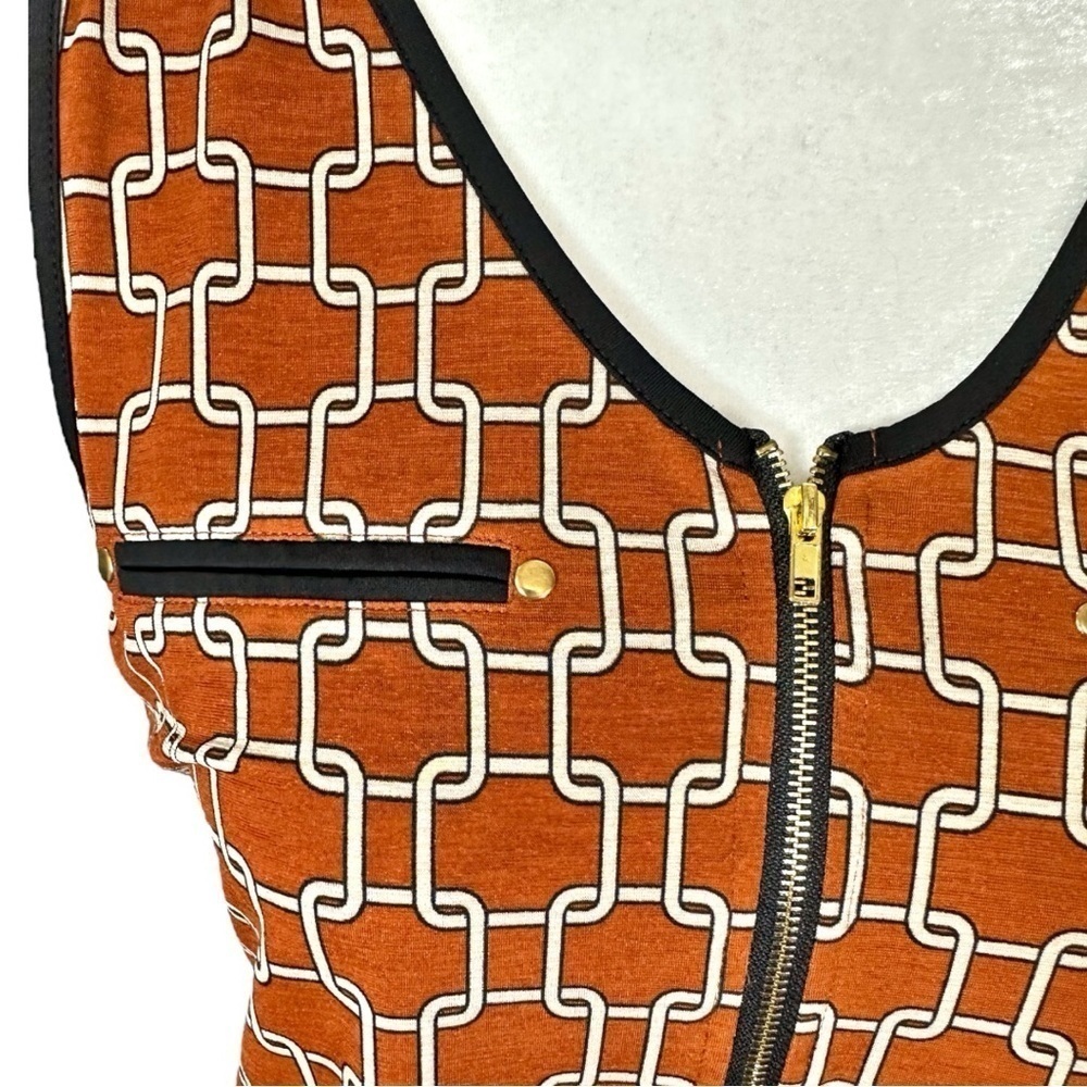 🌸The Workshop- Orange Chain Print Dressy Tank w/ Zip Neckline - Size M - Picture 2 of 8